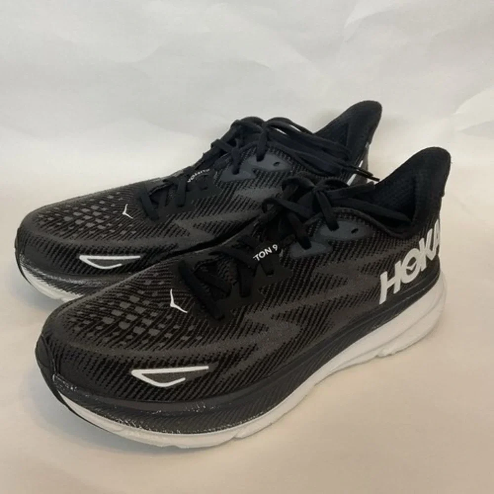 Hoka One One Clifton 9 Black/White Lace Up Running Sneakers Women 10.5B Vietnam‎